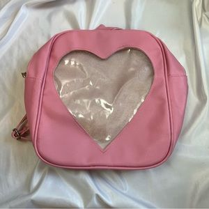 Unbranded Ita Backpack Bag Pink Glitter Heart Opening